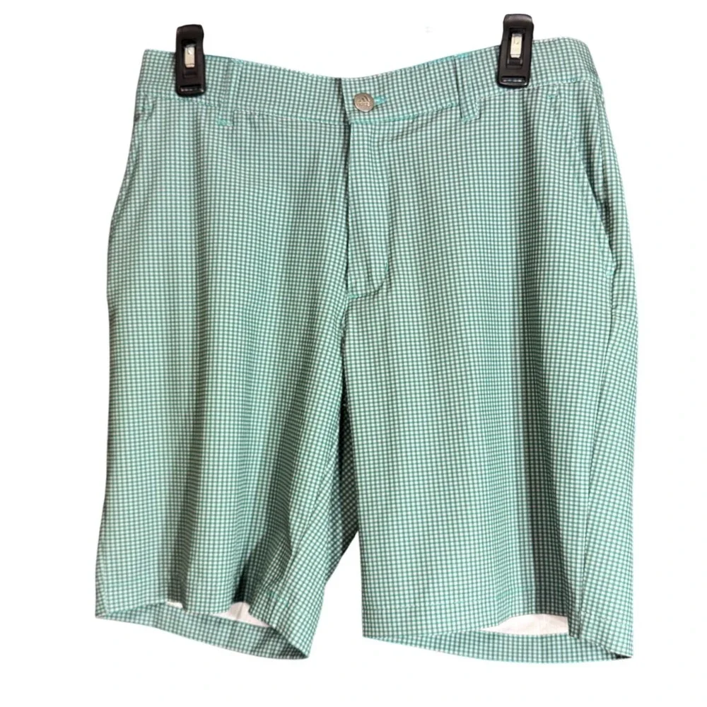 Adidas Mens Size 30 Ultimate 365 Golf Shorts Green White Gingham Check Preppy